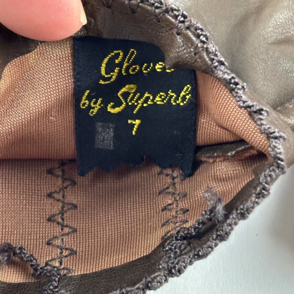 Gloves by Superb Leather Gloves Women 6.5/7 Brown Vintage Stitched Trim